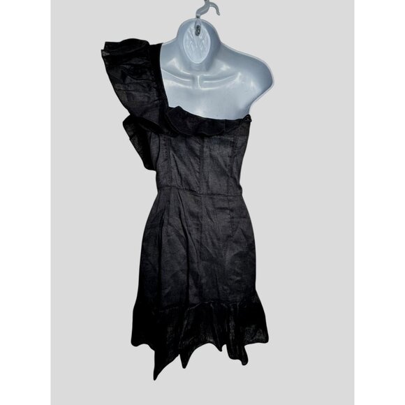 Isabel Marant Étoile Teller Dress Black Linen One Shoulder Ruffle Size 34 US 2 - Picture 3 of 10